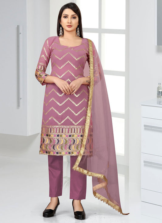 Salwar Suit Faux Georgette Purple Embroidered Salwar Kameez