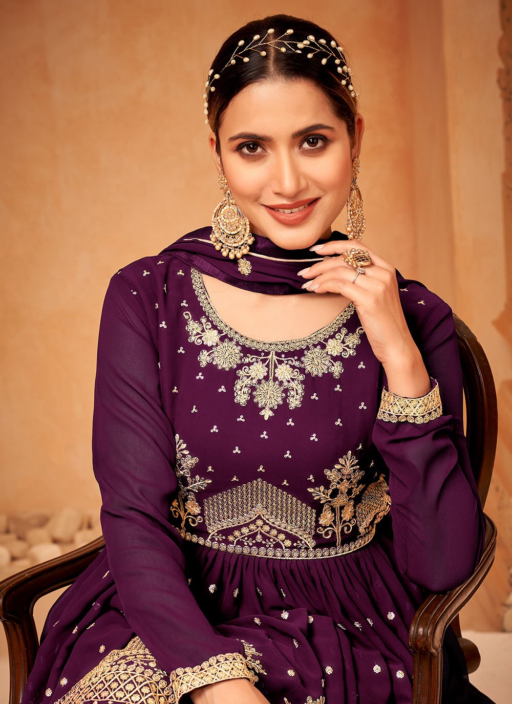 Trendy Suit Faux Georgette Purple Embroidered Salwar Kameez