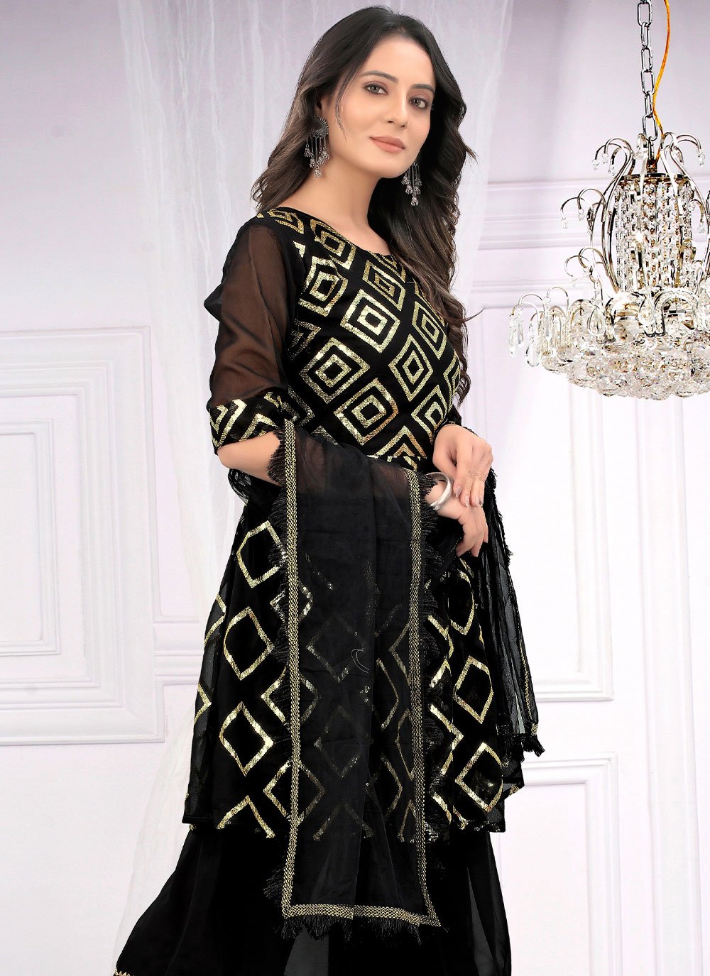 Salwar Suit Faux Georgette Black Sequins Salwar Kameez