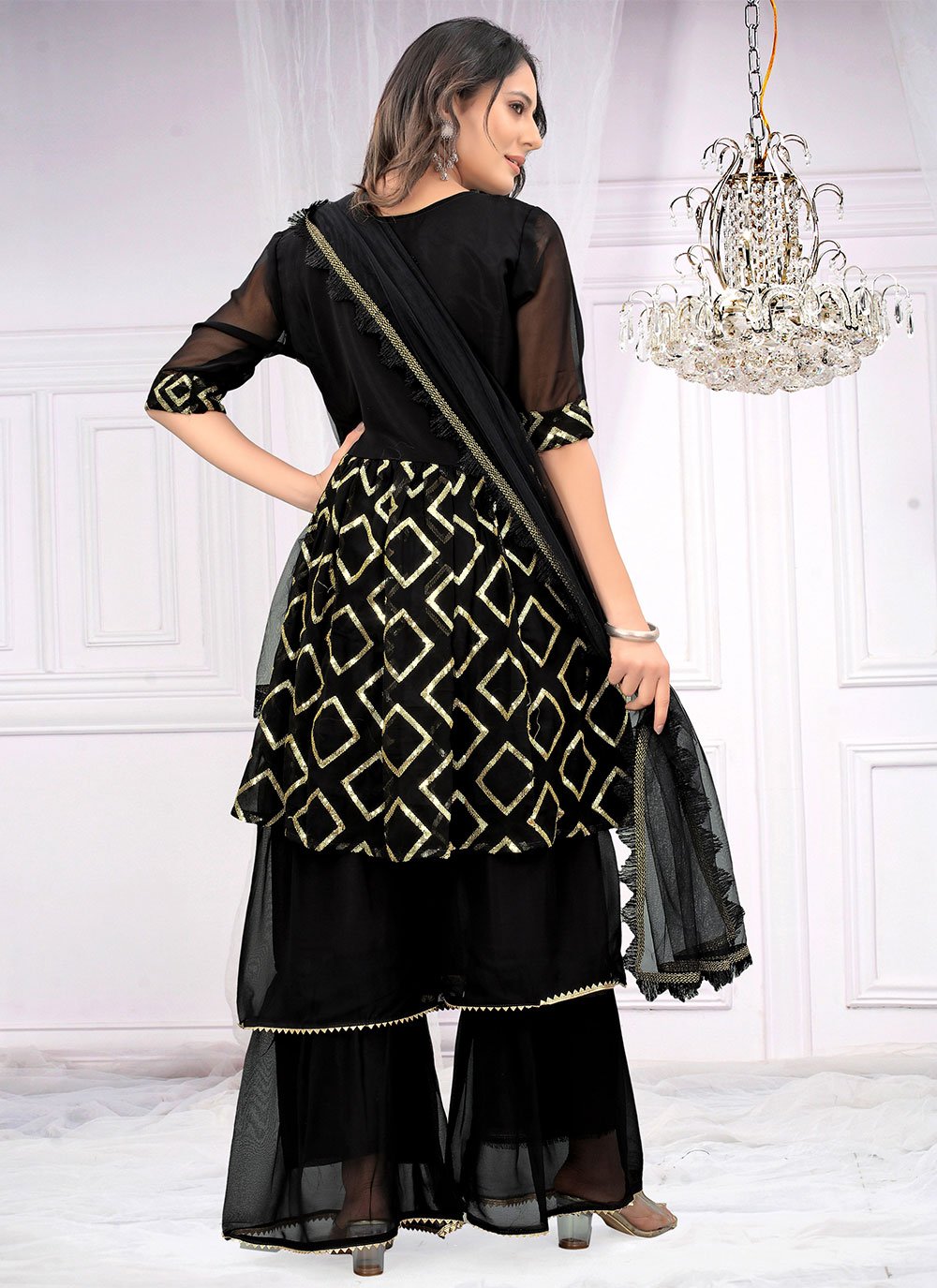 Salwar Suit Faux Georgette Black Sequins Salwar Kameez