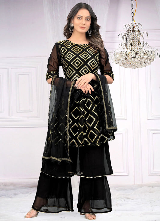 Salwar Suit Faux Georgette Black Sequins Salwar Kameez
