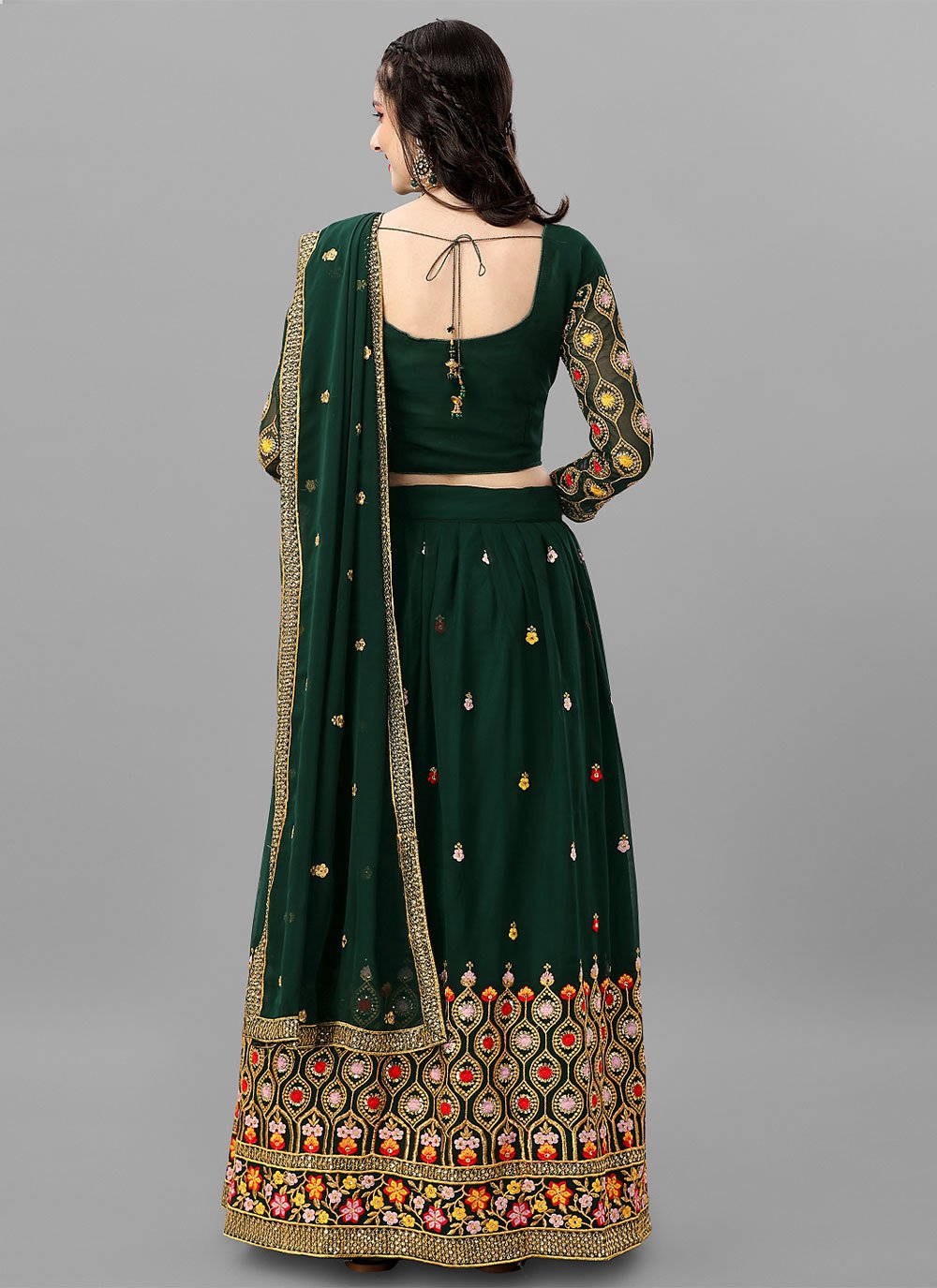 Lehenga Choli Faux Georgette Green Cord Work Lehenga Choli