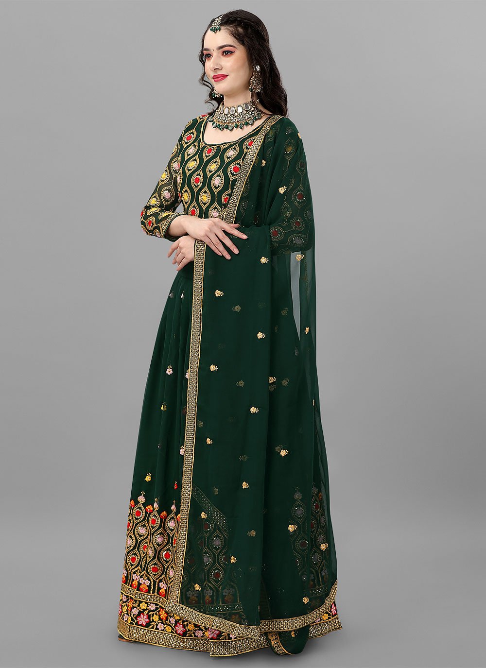 Lehenga Choli Faux Georgette Green Cord Work Lehenga Choli