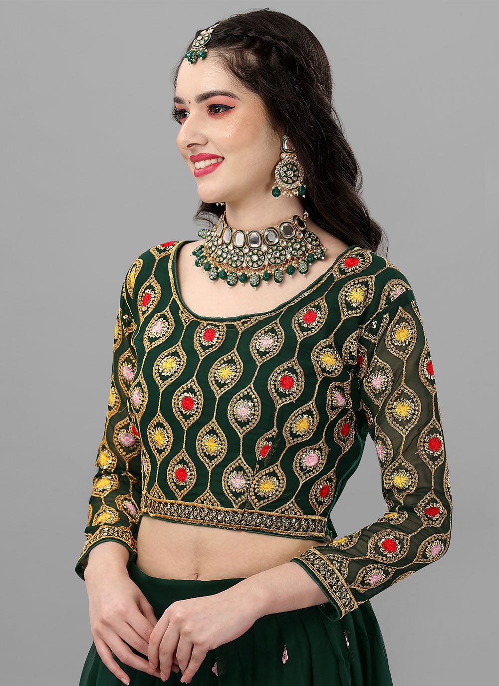 Lehenga Choli Faux Georgette Green Cord Work Lehenga Choli