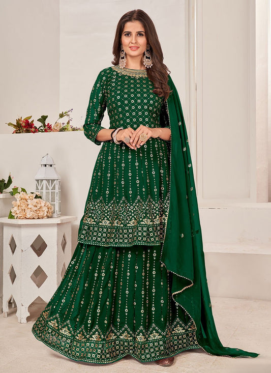 Salwar Suit Faux Georgette Green Embroidered Salwar Kameez