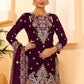 Straight Salwar Suit Faux Georgette Purple Embroidered Salwar Kameez