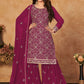 Sharara Set Faux Georgette Magenta Embroidered Salwar Kameez