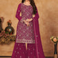 Sharara Set Faux Georgette Magenta Embroidered Salwar Kameez