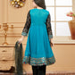 Pant Style Suit Faux Georgette Teal Embroidered Kids