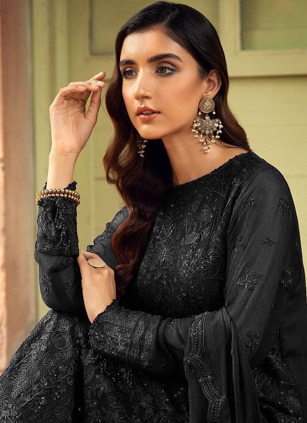 Straight Salwar Suit Faux Georgette Black Embroidered Salwar Kameez