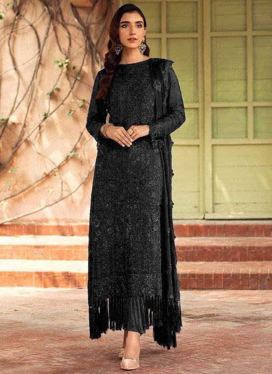 Straight Salwar Suit Faux Georgette Black Embroidered Salwar Kameez