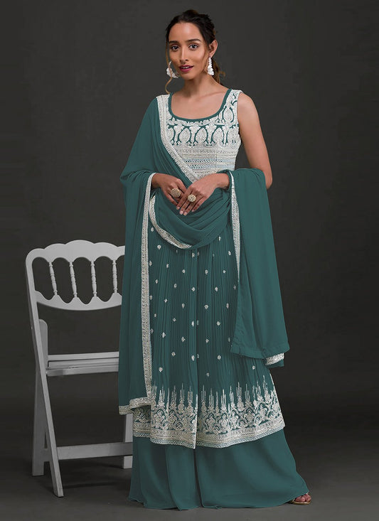 Salwar Suit Faux Georgette Morpeach Embroidered Salwar Kameez