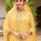 Salwar Suit Faux Georgette Yellow Embroidered Salwar Kameez