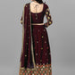 A Line Lehenga Faux Georgette Maroon Cord Work Lehenga Choli