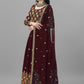 A Line Lehenga Faux Georgette Maroon Cord Work Lehenga Choli