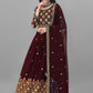 A Line Lehenga Faux Georgette Maroon Cord Work Lehenga Choli