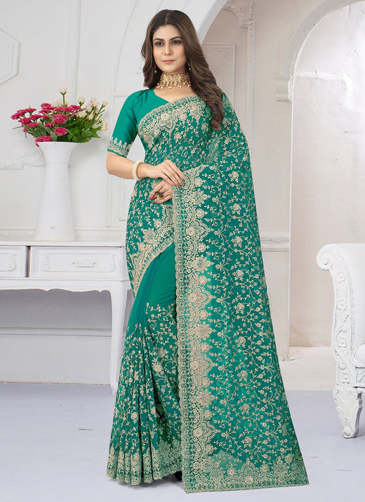 Trendy Saree Georgette Firozi Diamond Saree