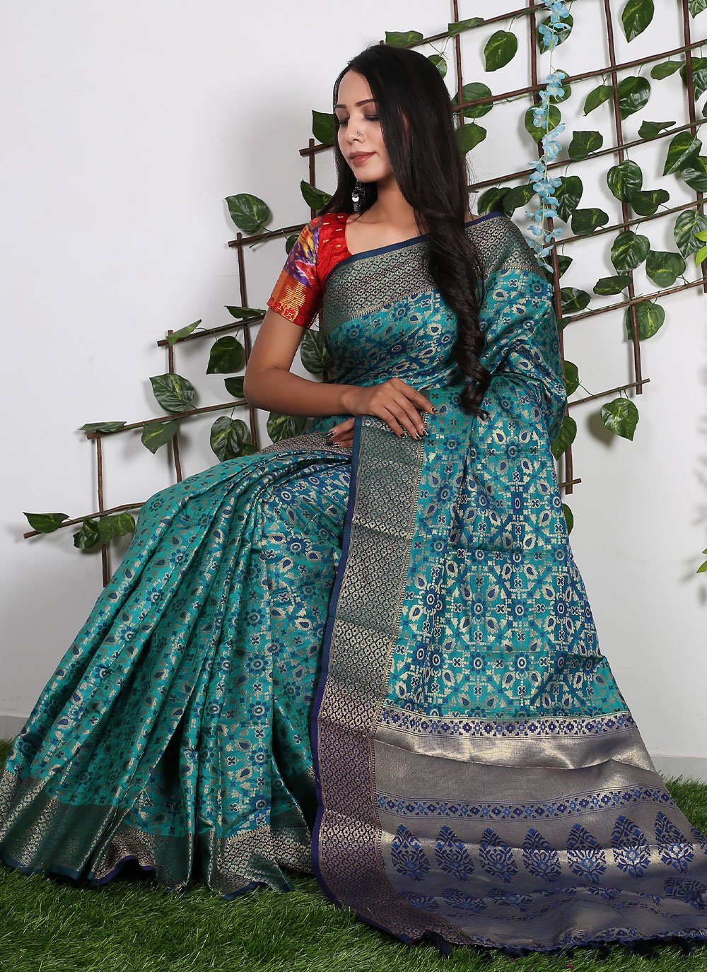 Classic Patola Silk Pure Silk Firozi Weaving Saree