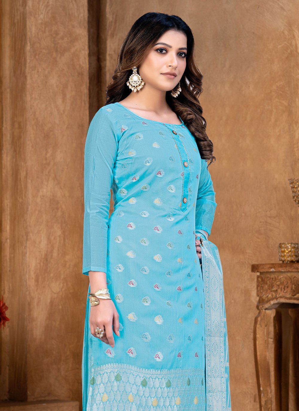 Floor Lenght Salwar Suit Banarasi Jacquard Firozi Weaving Salwar Kamee Kajols Indian Pakistani Fashion Tailoring