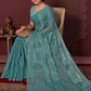 Contemporary Silk Blend Blue Embroidered Saree