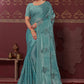 Contemporary Silk Blend Blue Embroidered Saree