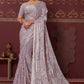 Contemporary Silk Blend Mauve Embroidered Saree