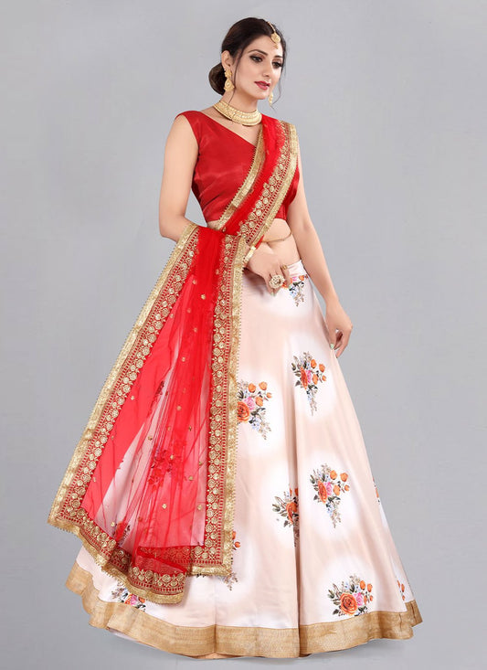 A Line Lehenga Banglori Silk Red Floral Patch Lehenga Choli