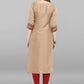 Party Wear Kurti Faux Crepe Beige Floral Patch Kurtis