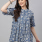 Party Wear Kurti Cotton Blue Floral Patch Kurtis