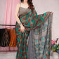 Contemporary Chiffon Turquoise Floral Patch Saree