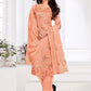 Pant Style Suit Cotton Satin Peach Floral Patch Salwar Kameez