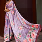 Designer Satin Lavender Floral Patch Saree