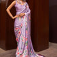 Designer Satin Lavender Floral Patch Saree