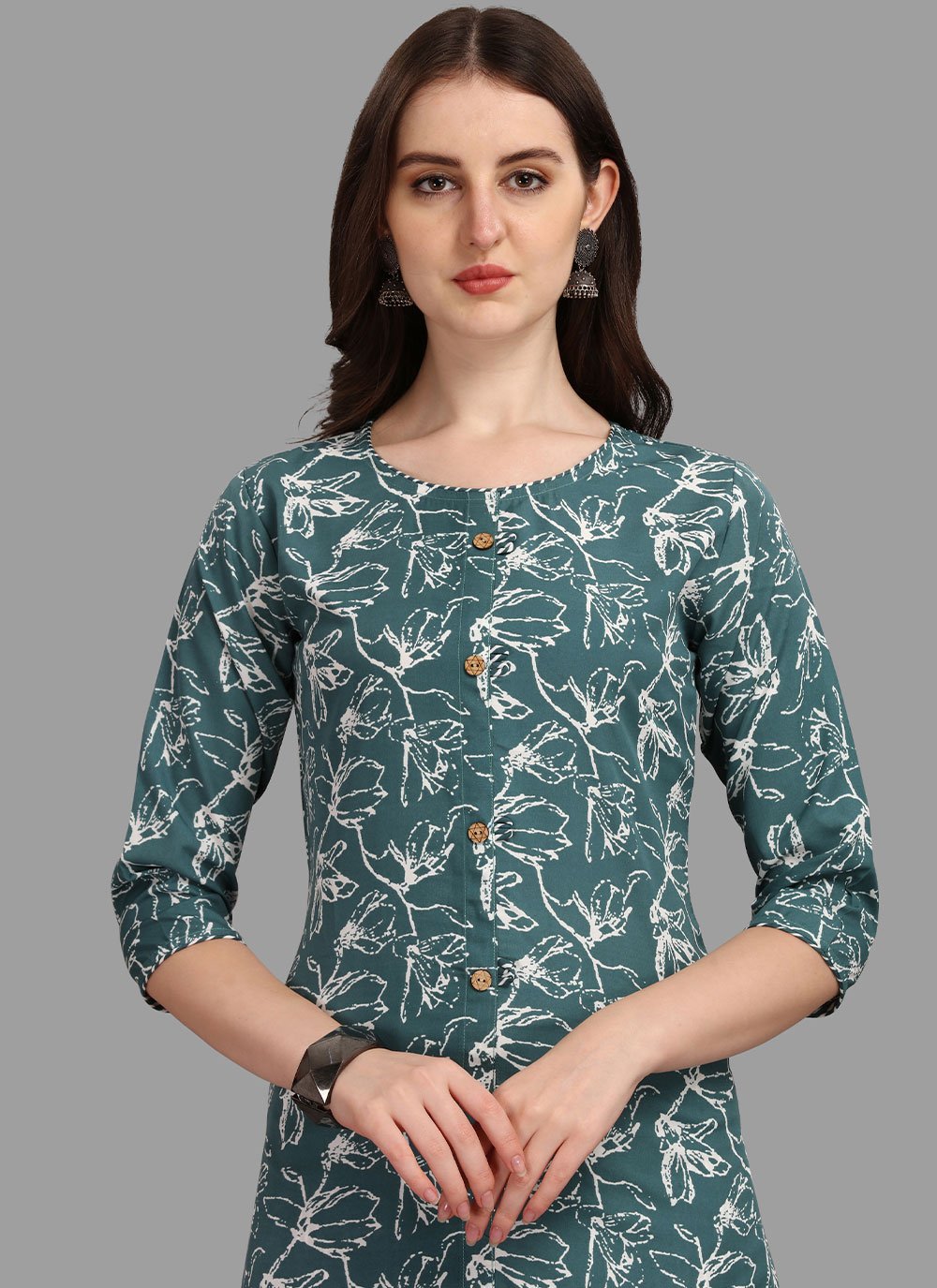 Casual Kurti Faux Crepe Rama Floral Patch Kurtis