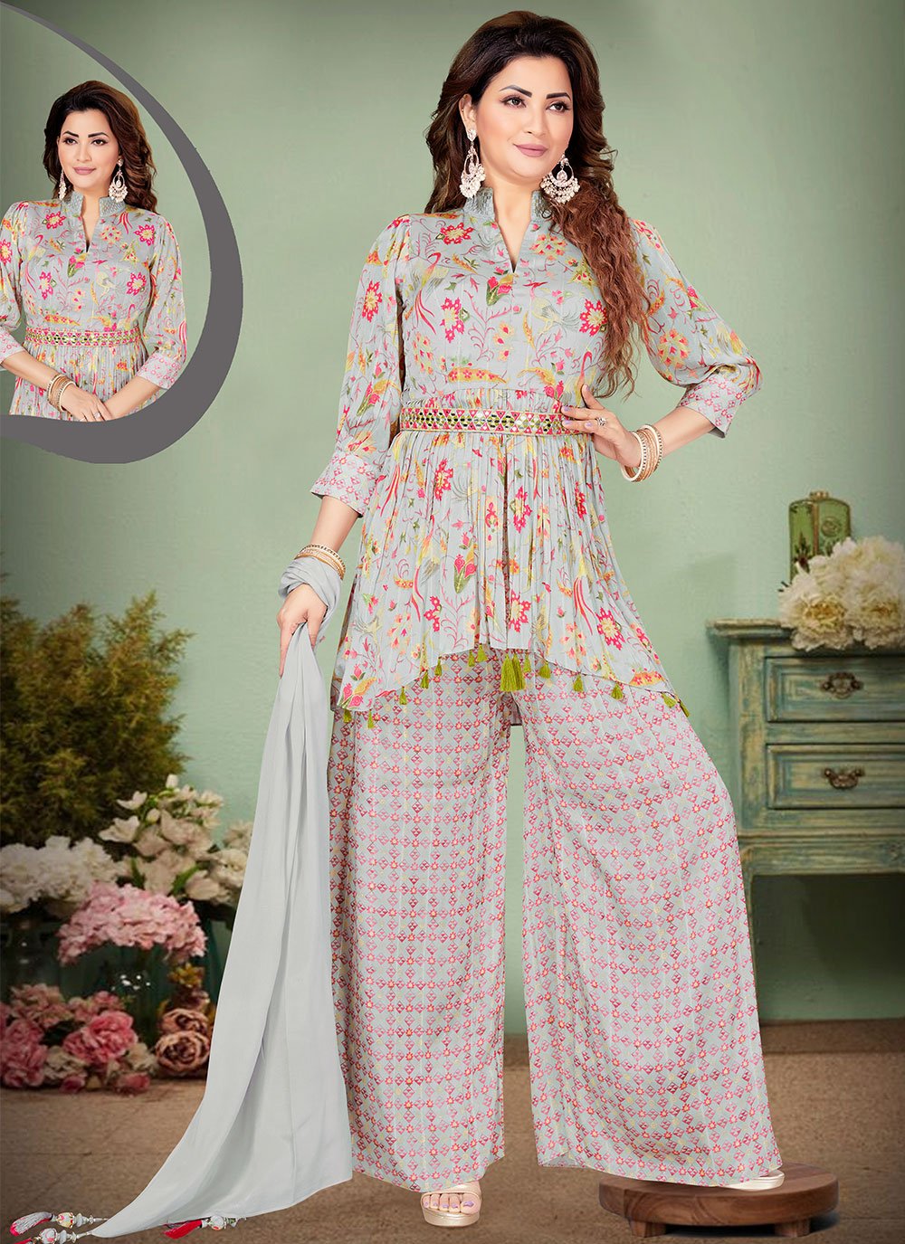 Salwar Suit Georgette Multi Colour Floral Patch Salwar Kameez