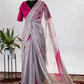 Contemporary Organza Grey Floral Patch Saree