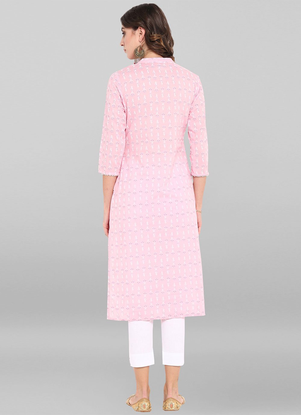 Designer Kurti Cotton Pink Floral Patch Kurtis