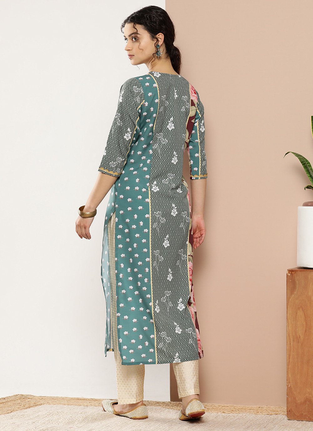 Designer Kurti Crepe Silk Multi Colour Floral Patch Kurtis