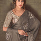 Classic Organza Silk Brown Floral Patch Saree