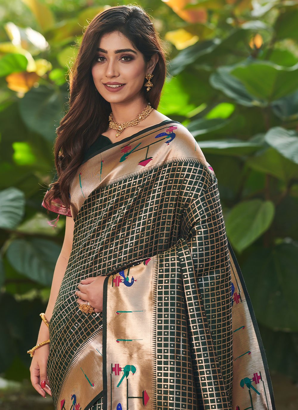 Contemporary Silk Green Floral Patch Saree