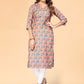 Casual Kurti Rayon Peach Floral Patch Kurtis