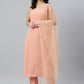 Salwar Suit Faux Crepe Poly Silk Peach Floral Patch Salwar Kameez