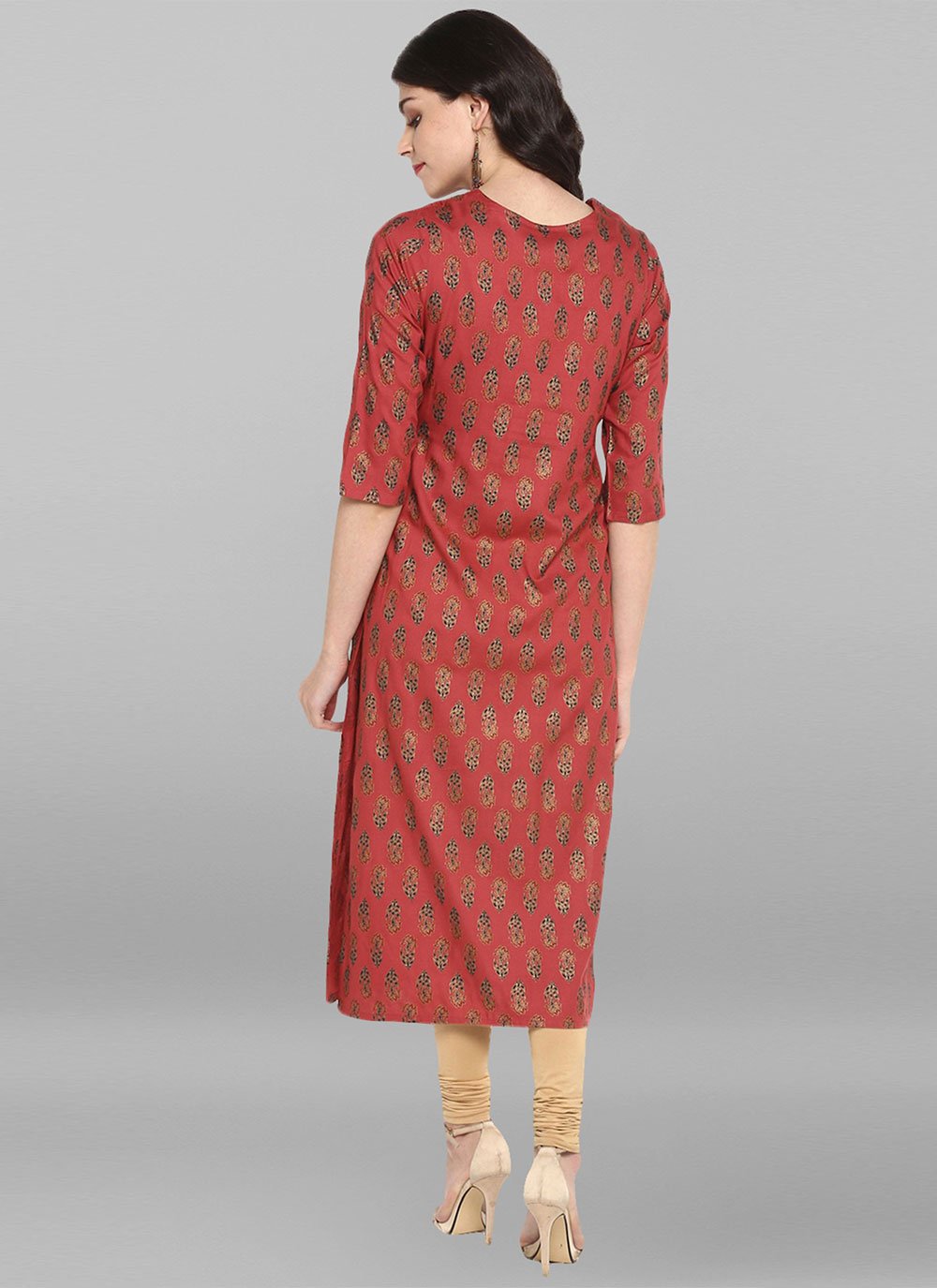 Casual Kurti Rayon Red Floral Patch Kurtis