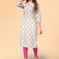 Casual Kurti Rayon Off White Floral Patch Kurtis