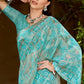 Classic Weight Less Blue Floral Patch Saree