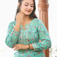 Designer Kurti Cotton Sea Green Floral Patch Kurtis