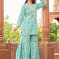 Designer Kurti Cotton Sea Green Floral Patch Kurtis