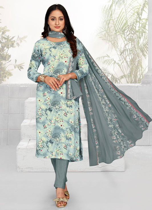 Salwar Suit Faux Crepe Multi Colour Floral Patch Salwar Kameez