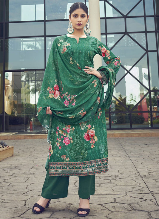 Salwar Suit Muslin Green Digital Print Salwar Kameez