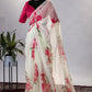 Trendy Saree Organza Off White Floral Patch Saree